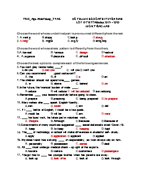 Đề tham khảo ôn thi tuyển sinh Lớp 10 THPT môn Tiếng Anh - Năm học 2019-2020 - Nga Ninh Phong (Kèm đáp án)